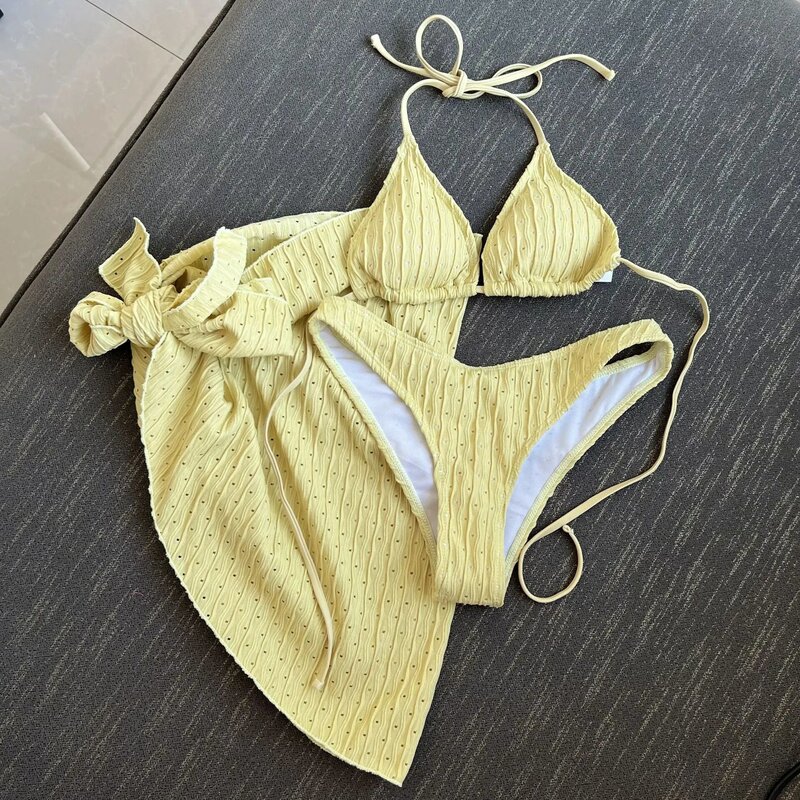 3-częściowy Bikini damskie strój kąpielowy Top + bielizna krótka Mini sukienka na studniówkę letnia spódnica na plaży gorąca dziewczyna Streetwear