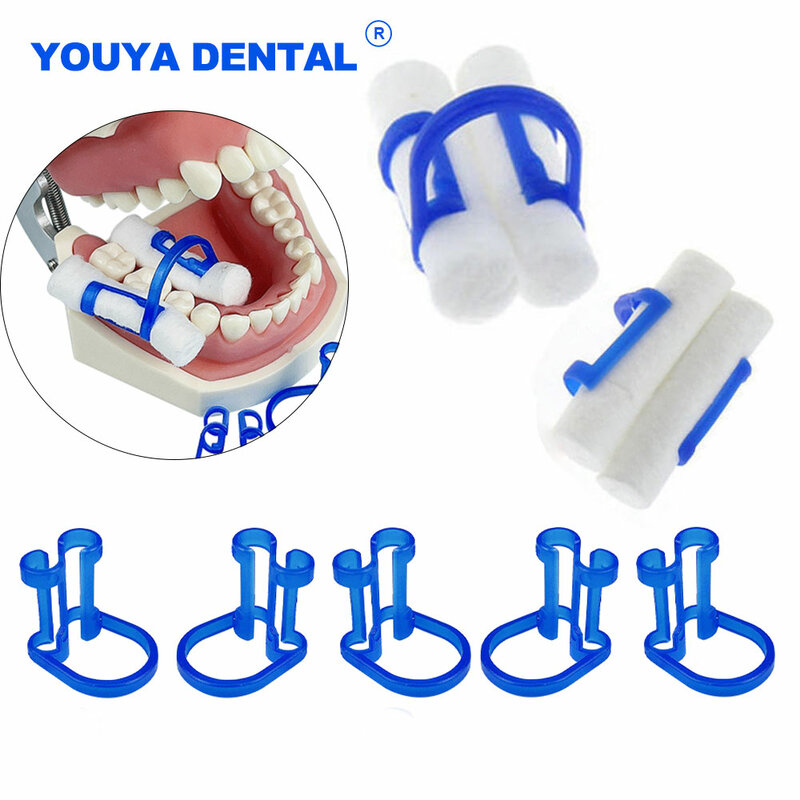 20pcs ortodôntico dental algodão rolo clip ortho plástico azul isolador ferramenta algodão descartável titular dentista clínica laboratório suprimentos
