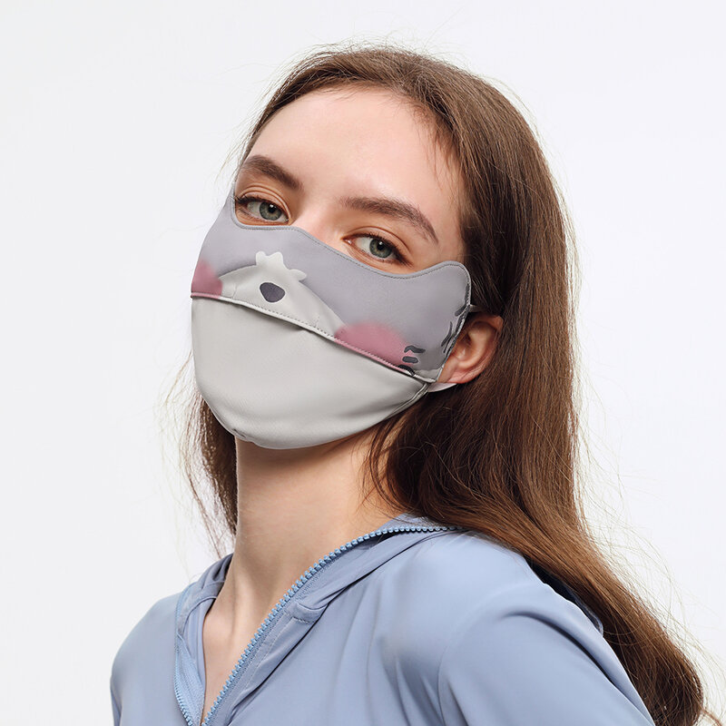 OhSunny masker perlindungan UV UPF2000 +, pelindung wajah kartun lapisan dingin dapat dicuci untuk bersepeda luar ruangan pemblokir tenaga surya 2024