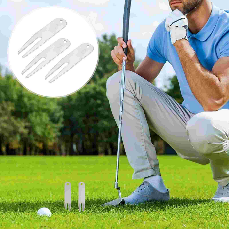 3 buah alat Divot Golf baja tahan karat, garpu perbaikan rumput golf untuk golf