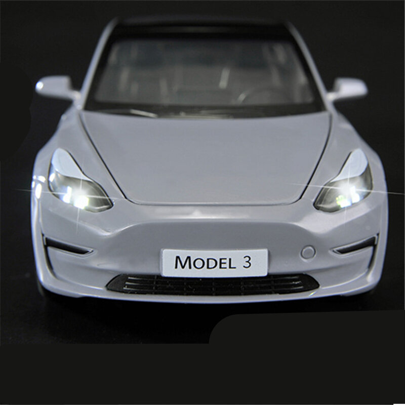 Tesla Model 3 Y modelo de coche de aleación, vehículo de juguete de Metal fundido a presión, simulación de sonido Y luz, colección de regalos para niños, 1:24
