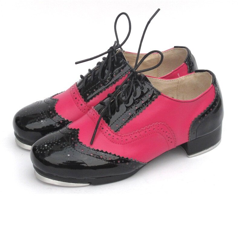 Sapatilhas de couro de bloqueio de cores para crianças, Step Dance Shoes para crianças e homens, Sport Tap Shoes