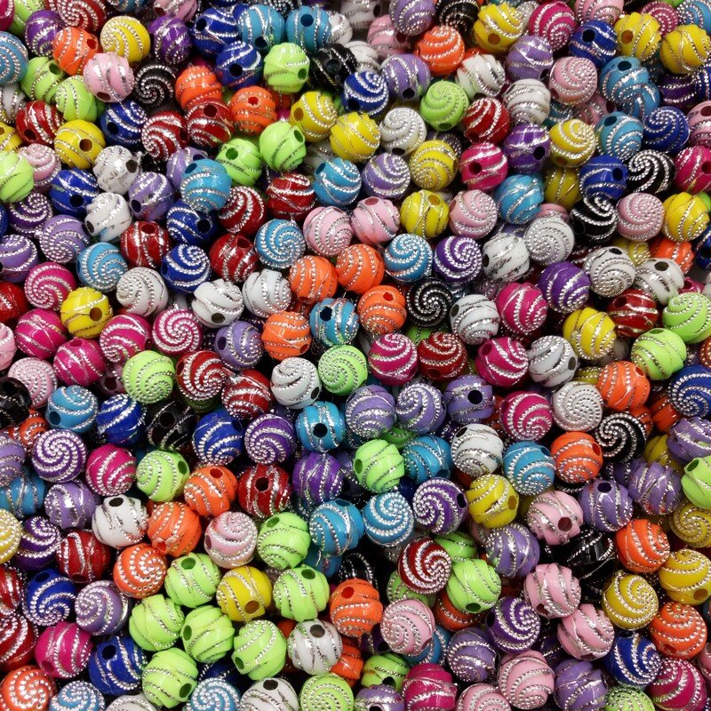 Perles Rondes Multicolores en Spirale de 8mm, 50 Pièces, pour Bijoux de Direction, Pendentif, Collier, Porte-Clés, Matériel de Mode, Vente en Gros