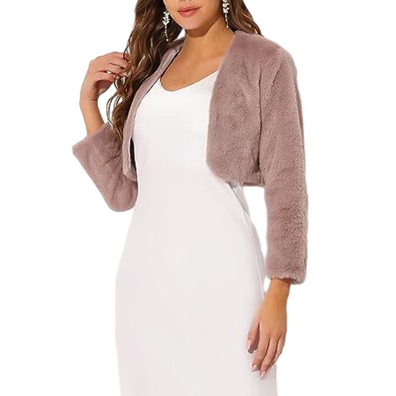 Jaket Crop Musim Dingin Fasion Wanita 2023 Pakaian Luar Mantel Bulu Palsu Lengan Panjang Dropship