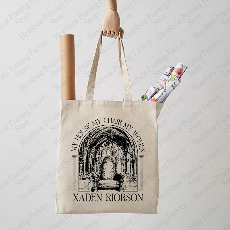 My House My Chair My Woman Pattern Tote Bag Four Wings Canvas Shoulder Bags for Novel Lovers Commute Women Reusable Shopping Bag