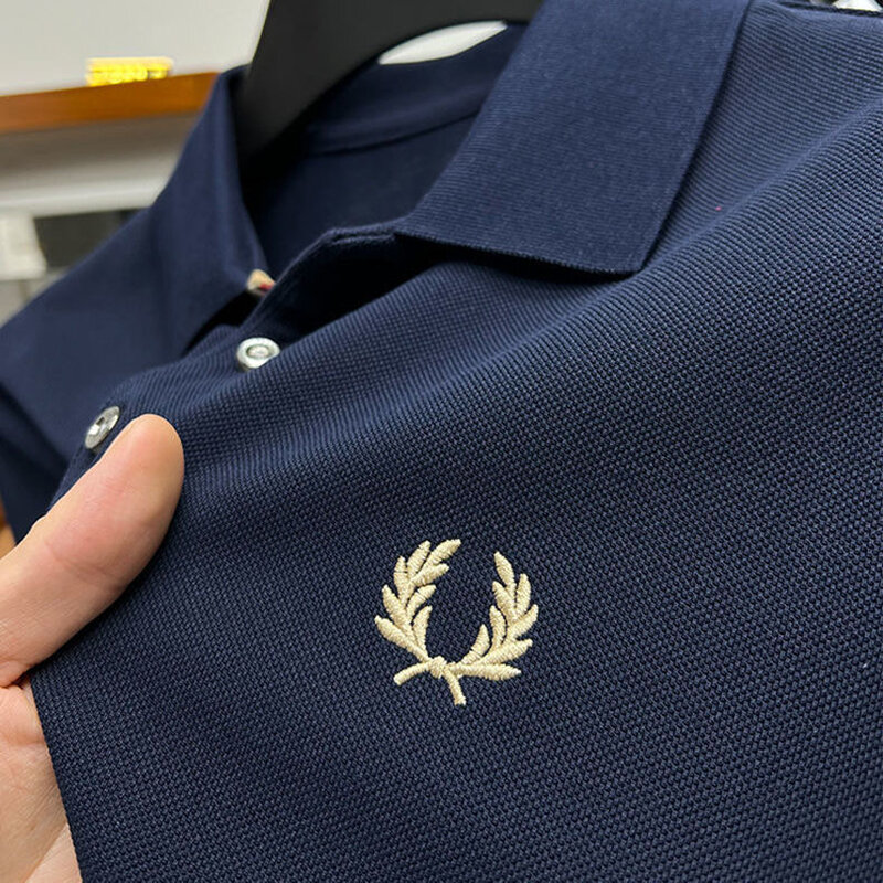 Camisa polo com bordado para homens, manga curta, camisa casual de golfe, lapela, luxo, marca de alta qualidade, venda quente, verão