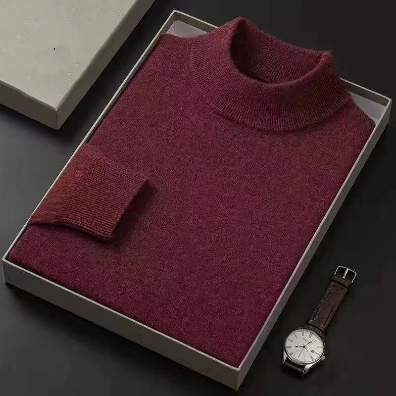 2023 jesienno-zimowa moda prosta do połowy szyi zagęszczony ciepły sweter z dzianiny w jednolitym kolorze z kaszmirowym wydłużony sweter