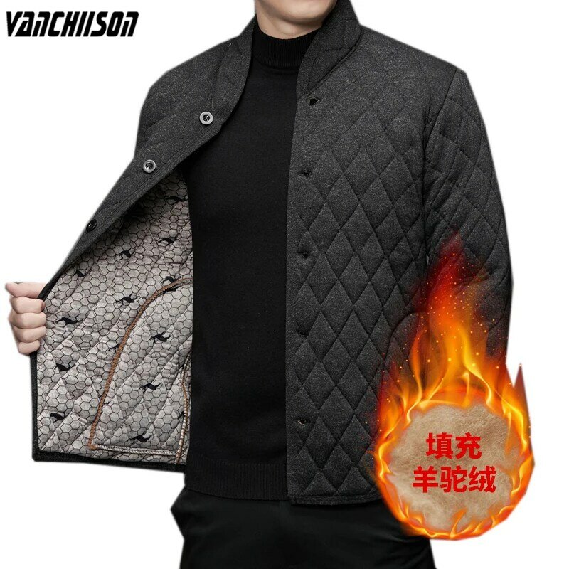 Cappotto imbottito in cotone da uomo Outwear giacca in pile caldo per autunno inverno colletto alla coreana Vintage Casual abbigliamento moda maschile 00757