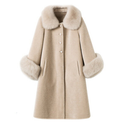 Autunno lusso finto collo di pelliccia di volpe giacca da donna imitazione lana cappotti di pelliccia lungo caldo Shearling di pecora cappotto invernale giacca