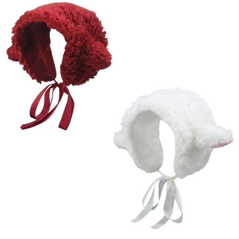 暖かいヘッドバンド、毛皮で覆われた子羊の耳、イヤーフラップ付き、ヘッドラップ寒い天候に最適