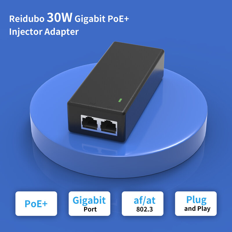 Gigabitowy Adapter wtryskiwacz POE 30W, IEEE 802.3 af/at zgodny, konwertuje Non-PoE do sieci PoE, 10/100/1000 Mb45 RJ45, Plug & Play