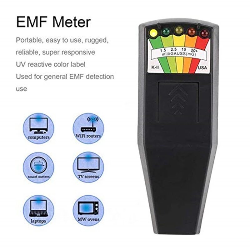 Electromagnetic Field EMF Gauss Meter Ghost Hunting Detector Portable EMF Magnetic Field Detector 5 LED Gauss Meter
