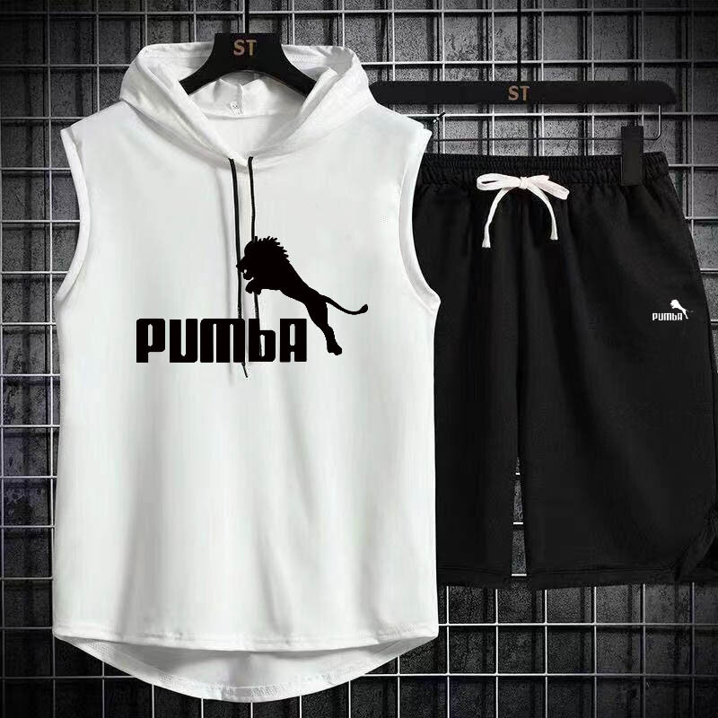 Brand  Summer Men's Two Piece Set CasualT-Shirt and Shorts Set Mens Sports Suit Fashion Short Sleeve Tracksuit Hooded T-shirt