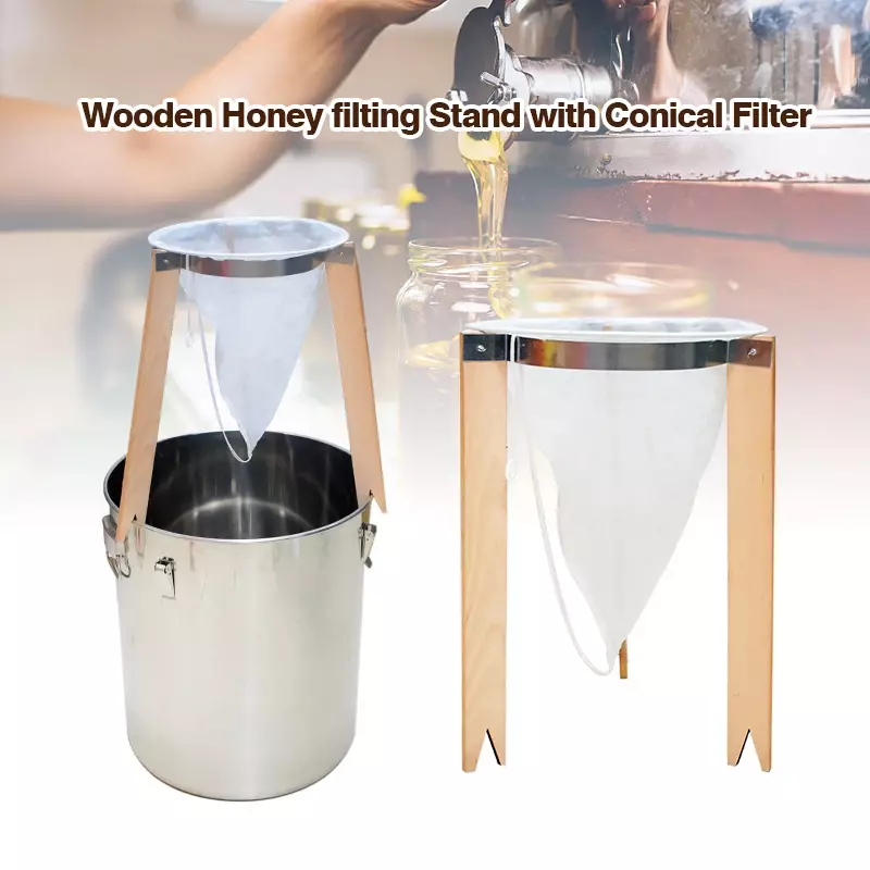 Wooden Honey Filtering Stand with Mesh,Nylon Strainer Filter,Beekeeping Honey Processing, Bee Honey Extractor,Beekeeper Supplies