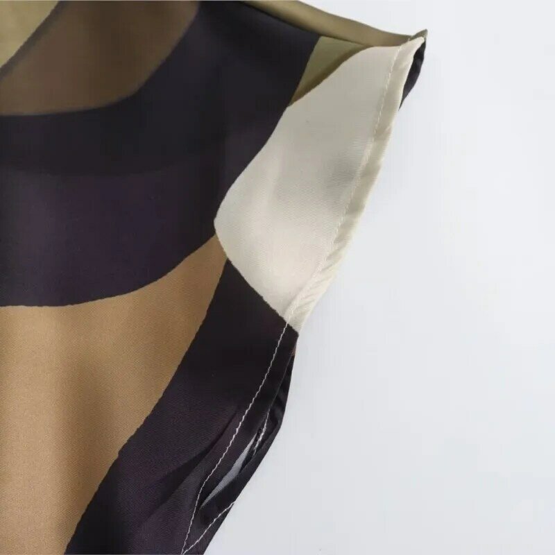 TRAF gaun Midi wanita, gaun lengan pendek ramping bercetak dekorasi simpul pinggang musim semi dan panas 2024