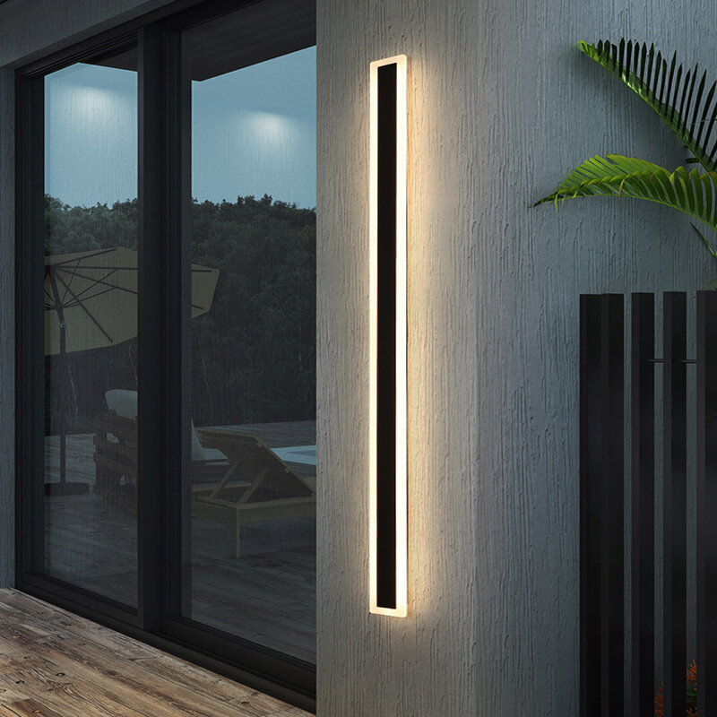 Lámpara LED de pared larga para exteriores, candelabro moderno resistente al agua IP65, luz de pared de villa para jardín, porche, 110V, 220V, color negro