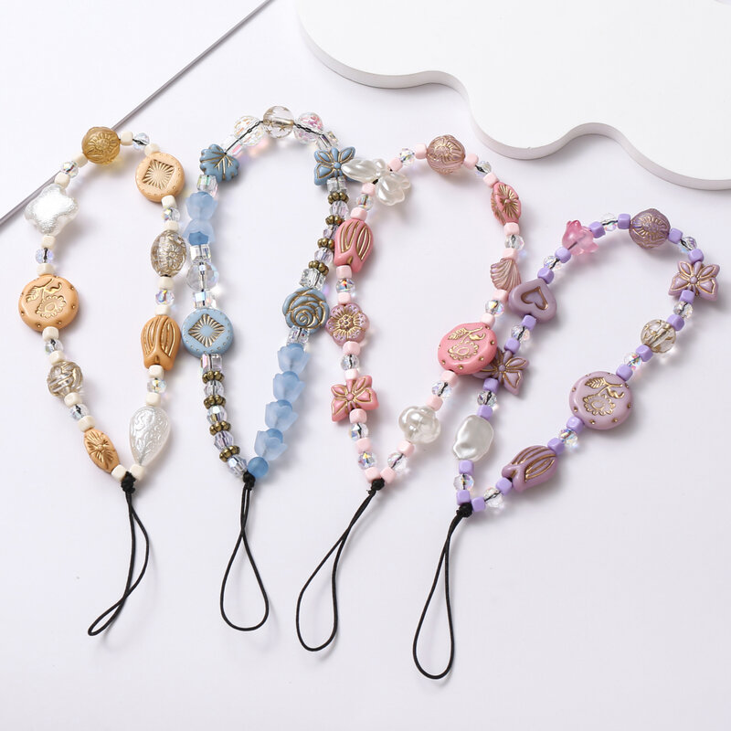 Vintage Acrylic Mobile Phone Chain Colorful Butterfly Heart Telephone Hanging Cord For Women  Anti-Lost Phone Case Chain Lanyard