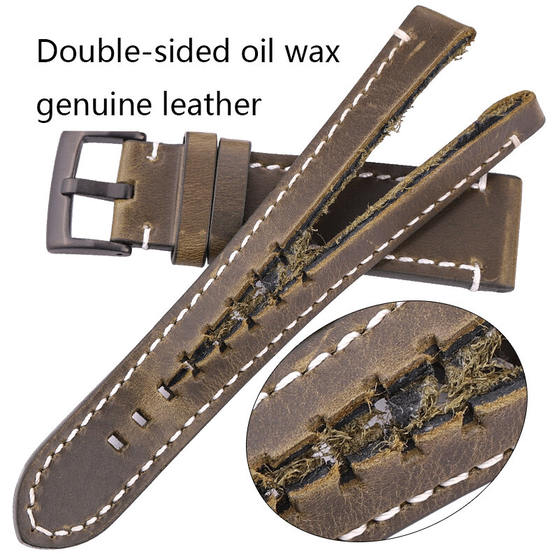 Pulseira de couro genuíno vintage para homens e mulheres, pulseira de couro inteligente, acessórios para cinto, 7 cores, 18mm, 20mm, 22mm, 24mm