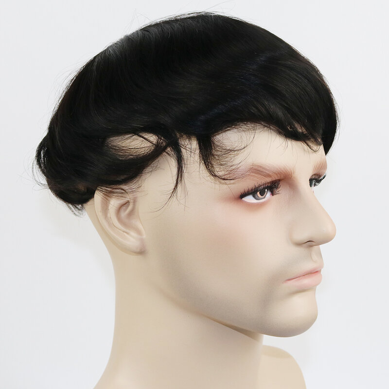 NC Straight Human Hair Silk Base With Lace Toupee Pu Skin Hairpieces For Men Repalcement Unit Wig Durable Male Hair  Prosthesis