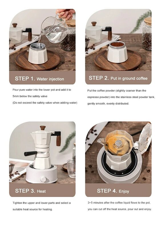 Cafetera expreso de temperatura constante de doble válvula personalizada, cafetera de Moca, cafetera Moka, cafetera Moka de aluminio, nuevo estilo