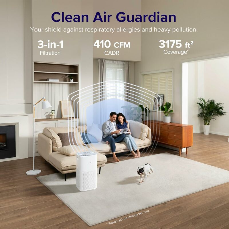 Purificador de aire de 3175 pies cuadrados Monitor inteligente con WiFi, PM2.5, filtro 3 en 1 que captura partículas, humo y más Control de Alexa