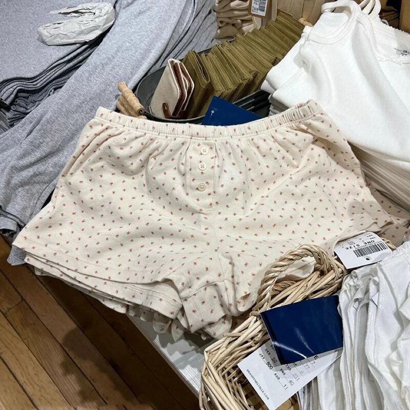 Pantalones cortos de algodón con ribete de encaje para mujer, Shorts elásticos de cintura alta, Kawaii, 2000s, 90s, ropa Vintage Y2K, 2024