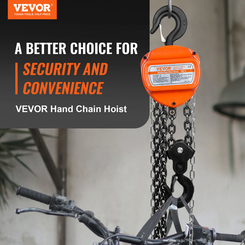 VEVOR-Manual Chain Hoist, Aço Carbono galvanizado com Double-Pawl Brake, Auto Cadeia Leading, Gancho de rotação de 360 °, G80