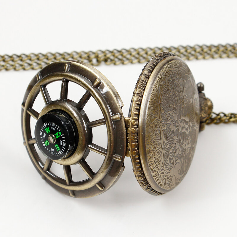 Brown/Silver/Black Compass Hollow Quartz Pocket Watch Steampunk Men's Unisex Vintage Wall Clock Dropshipping reloj de bolsillo