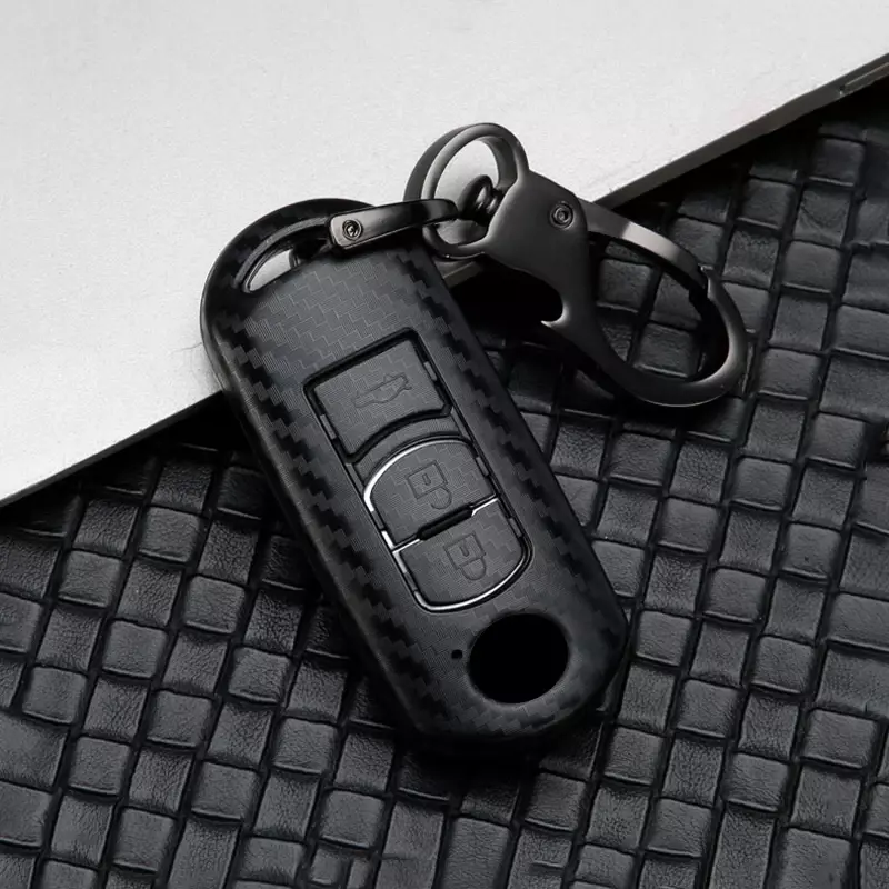 คาร์บอนกุญแจรถ Key Case สำหรับมาสด้า2 3 6 Axela Atenza CX-5 CX5 CX-3 CX-7 CX8 CX-9 2016 2017 2018 2/3ปุ่มกระเป๋าอัตโนมัติ