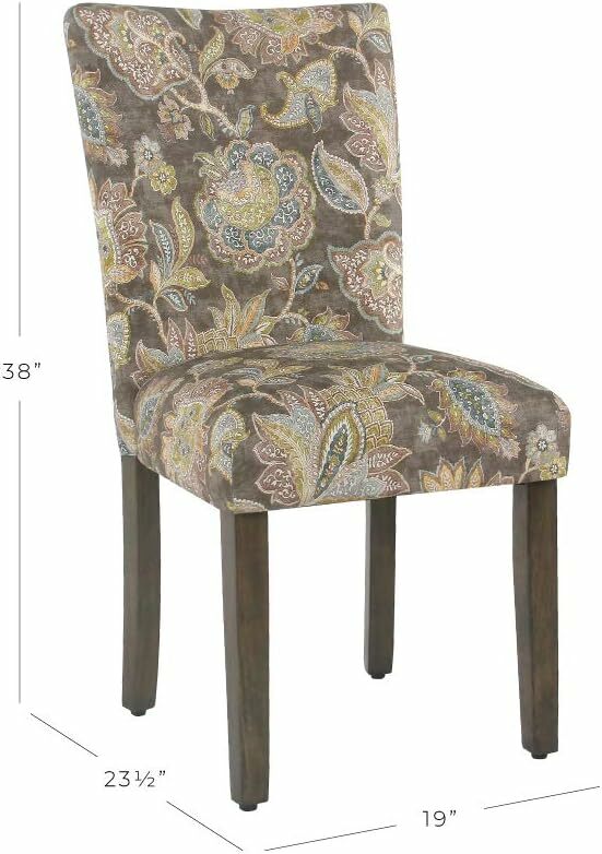 Clássico estofado cadeira de jantar, conjunto de 2, flores multicoloridas, cinzentas