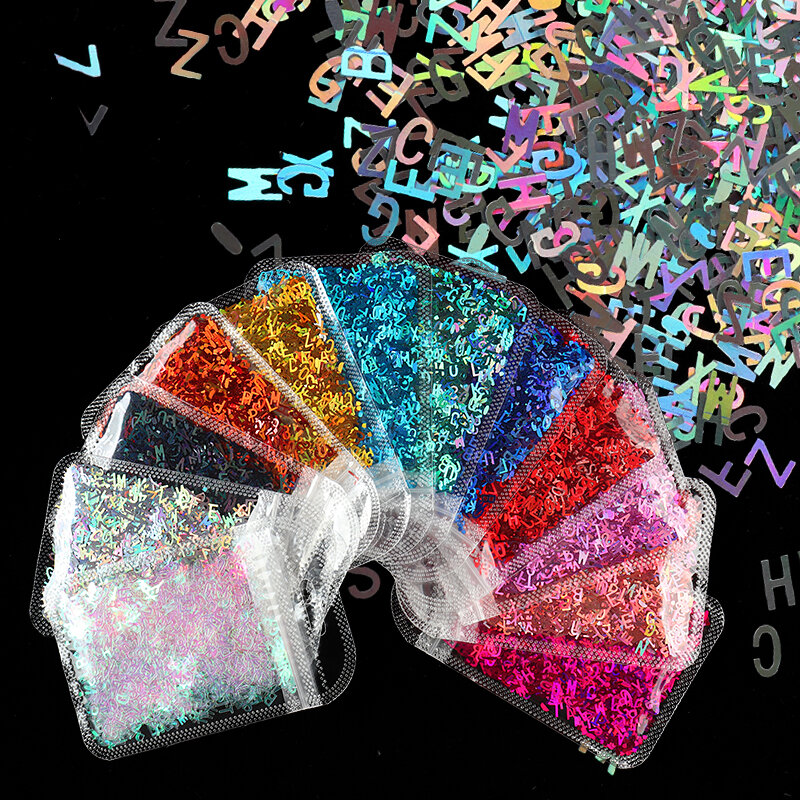 Holographic Glitter English Alphabet Flakes For Epoxy Resin Filling Laser Letter Resin Sequins Filler Silicone Mold Handmade DIY