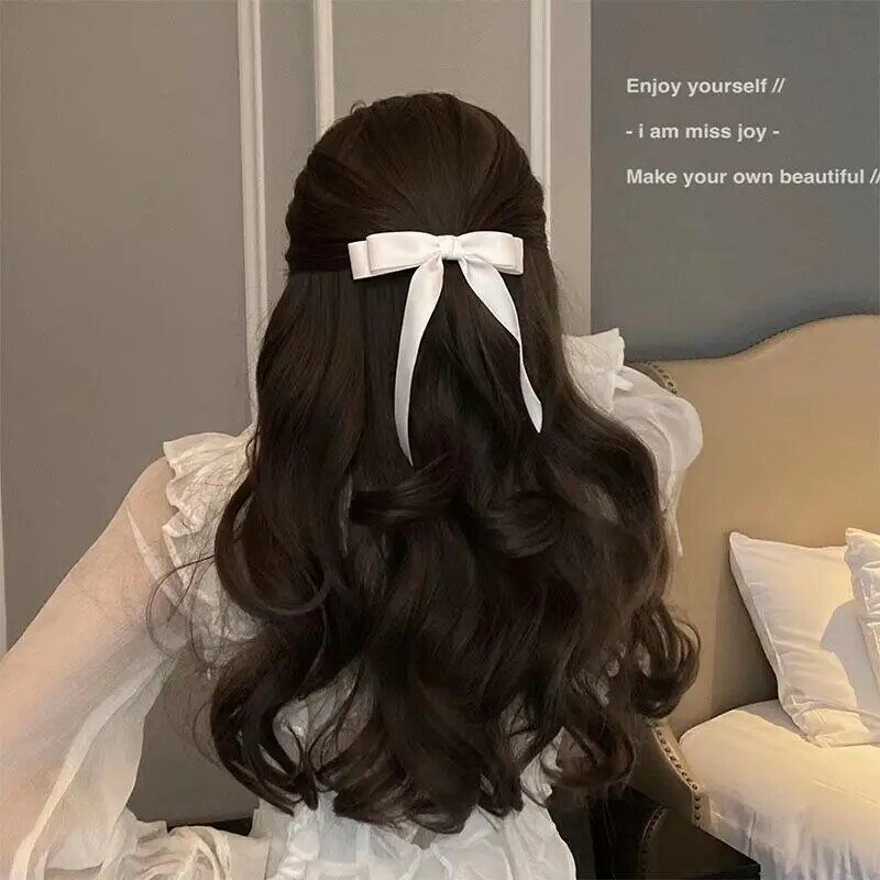Horquilla de lazo de tela para mujer y niña, pinzas para el cabello de cinta, Clip superior de lazo blanco y negro, accesorios para el cabello femenino