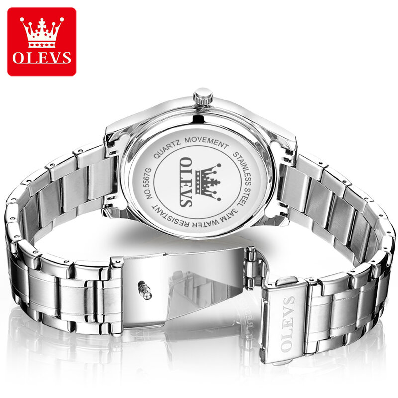 OLEVS Fashion Quartz Watch for Men Stainless Steel Strap Waterproof Week Date Classic Mens Watches Top Brand Luxury Wristwatches