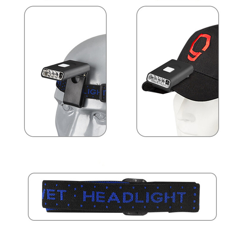 스마트 모션 센서 모자 브림 라이트, 야간 낚시 헤드라이트, 충전식 LED 클립 캡 라이트, 헤드 램프, 방수 헤드 모자 라이트