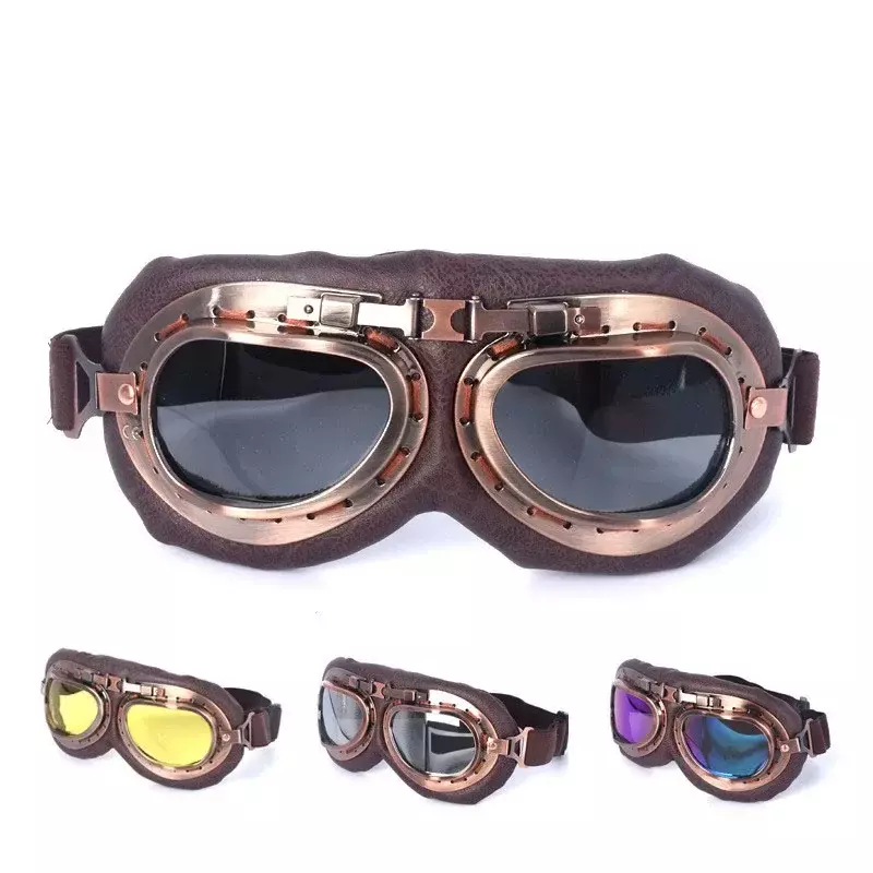 Kacamata sepeda motor Retro, kacamata goggle Vintage Moto klasik untuk Harley Pilot Steampunk ATV helm tembaga