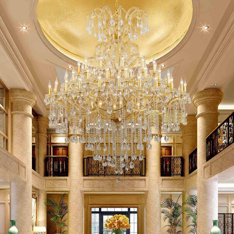 Candelabro de cristal grande, lámpara moderna para sala de estar, vestíbulo, Hotel, Villa de lujo, cristal para candelabros, iluminación de velas LED
