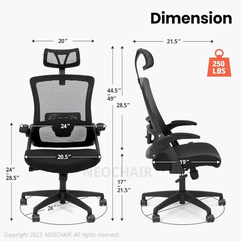Office High Back Mesh Headrest Adjustable Height and Ergonomic Design Home Office Computer Desk Executive Lumbar Suppo