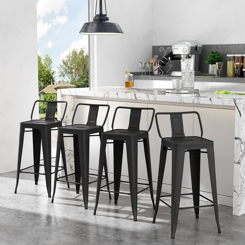 Apeaka 24 inch Metal Bar Stools Set of 4 Modern Counter Height Stools with Backs Low Back Bar Chairs for Indoor Outdoor Matte