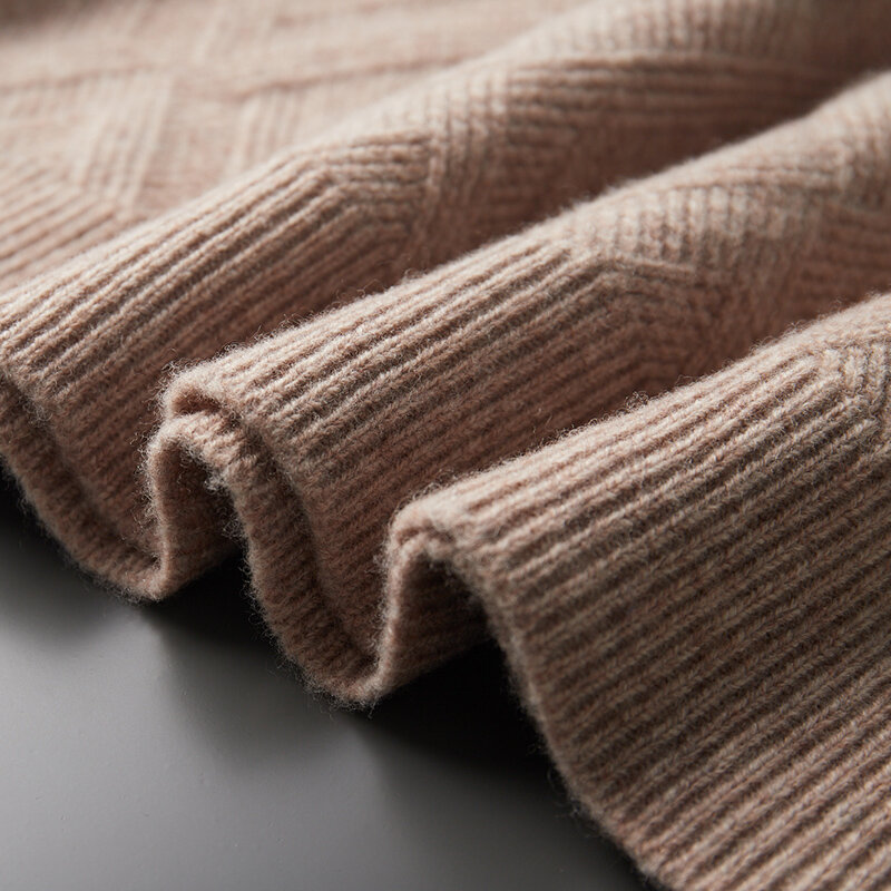 Suéter de Cachemira de lana merina para hombre, Jersey grueso semialto de cuello, camisa de fondo de punto suelto, otoño e invierno, 100%