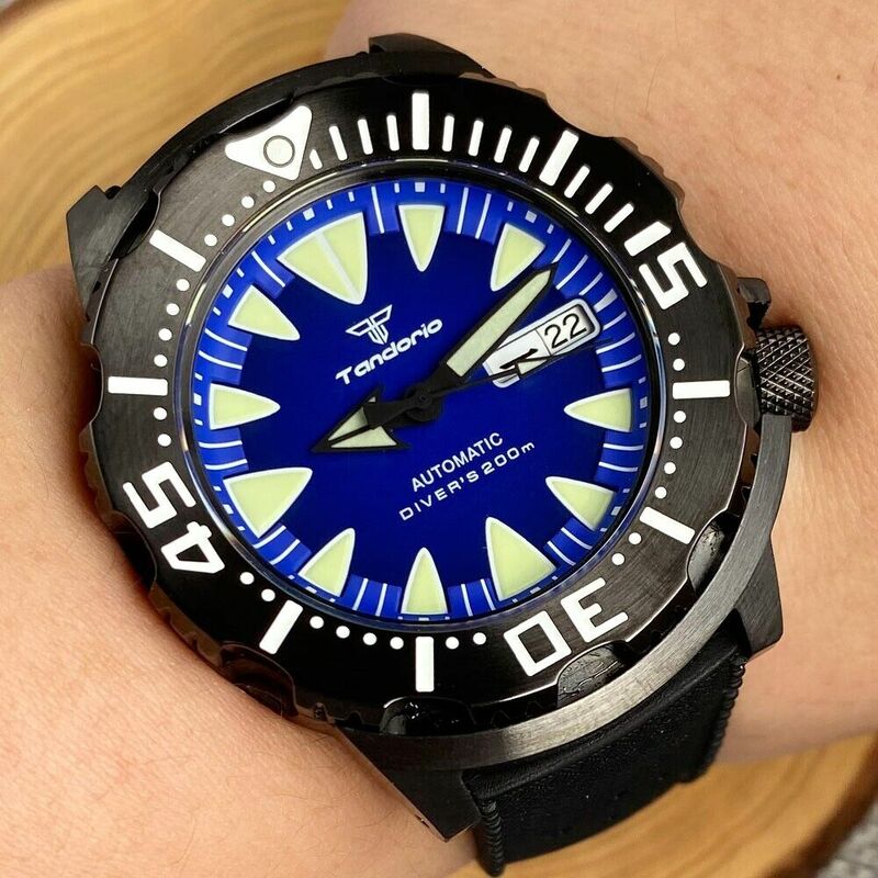 Мужские автоматические часы Monster NH36A с синим циферблатом для дайвинга 20 атм, сапфировое стекло AR 42 мм