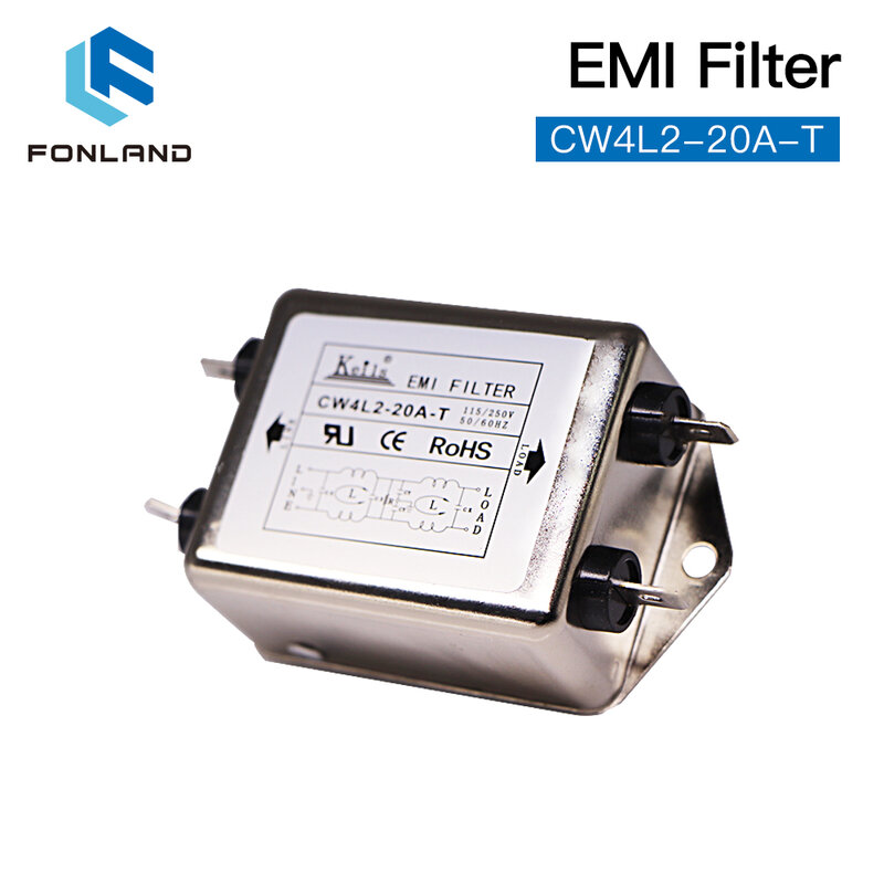FONLAND Power EMI Filter CW4L2-10A-T/Fase Tunggal AC 115V / 250V 20A 50/60HZ untuk Mesin Ukiran Laser Co2