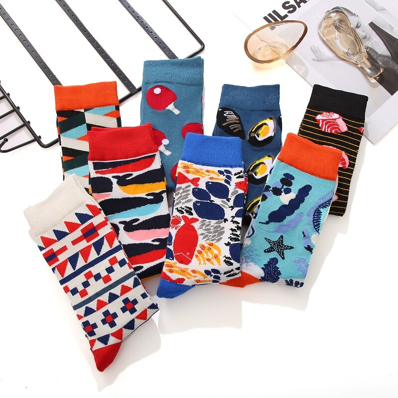 Calcetines largos estampados para mujer, calcetín de algodón, cómodo, informal, transpirable, estilo coreano, 2 pares