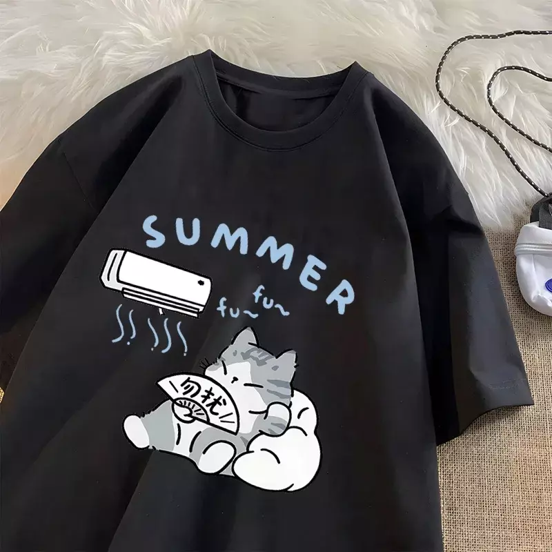 Sommer Katze T-Shirt für Männer Frauen amerikanische Straße kreative lustige Klimaanlage Katze T-Shirts Baumwolle o Hals T-Shirt Streetwear