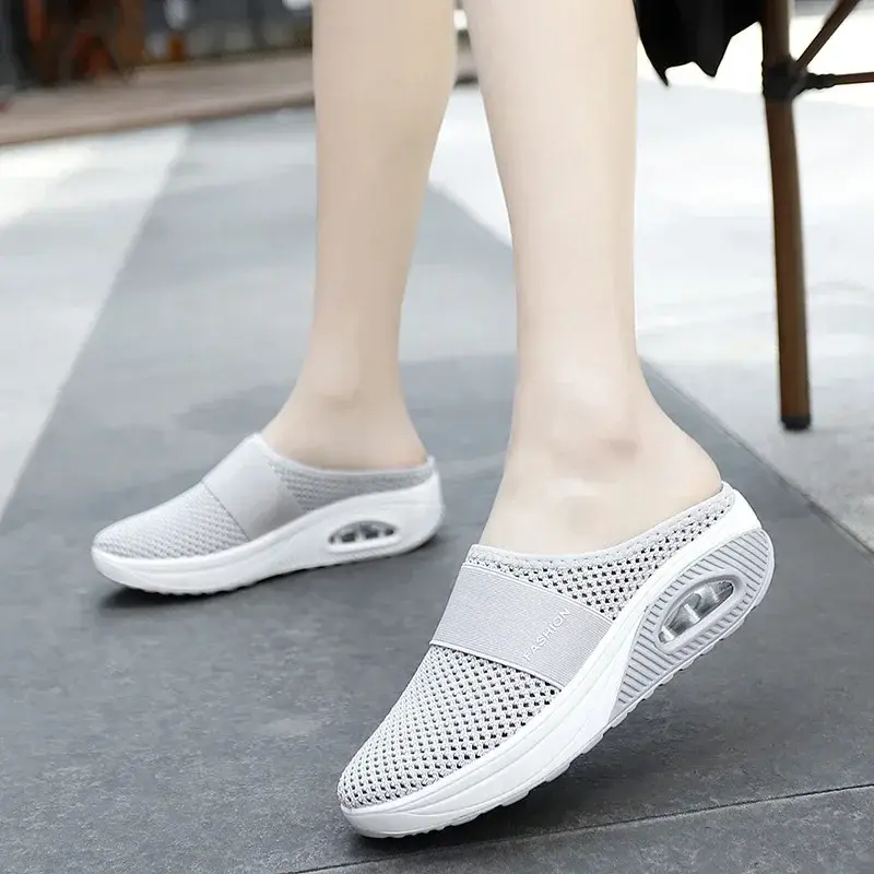 Air Cushion Slip-On Women Walking Shoes Orthopedic Diabetic Ladies Platform Mules Mesh Lightweight Slippers Wedge Female Sneaker