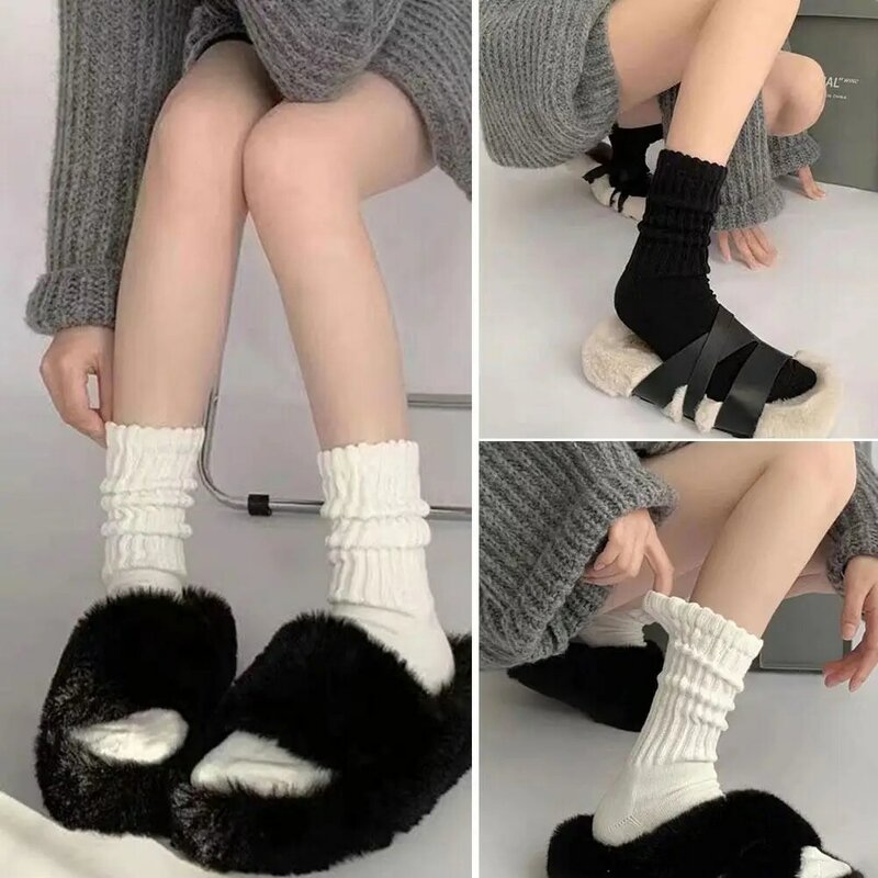 Fashion Cool Lolita Woman Cute Warm Socks Set Female Lady Autumn Winter Knitted Long Black White Socks For Women