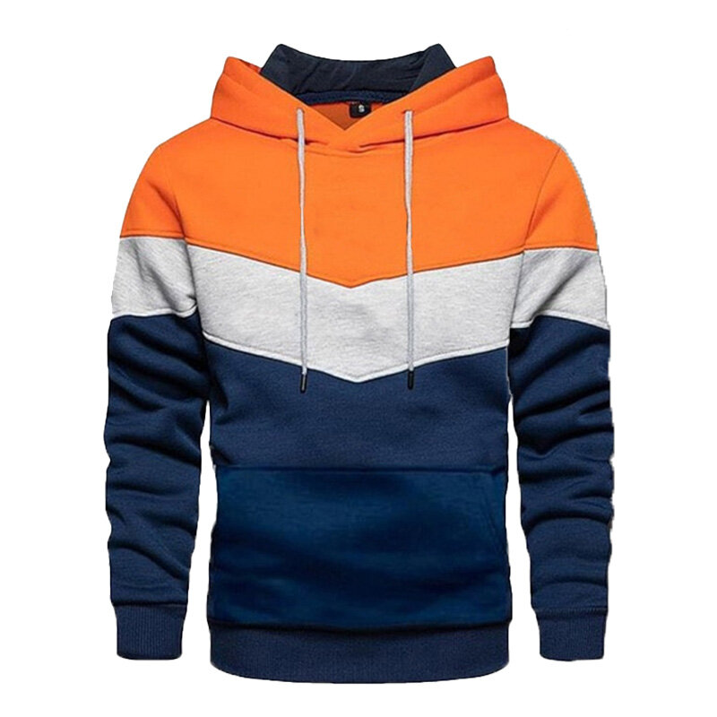 Men's fashionable tricolor patchwork hooded casual autumn and winter long sleeved hoodie sports top outdoor sports top