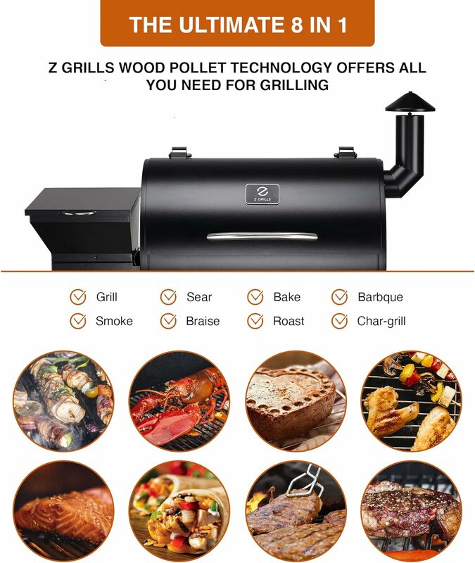 Z Grills-Atualizar Wood Pellet Grill e fumante, 8 em 1 churrasqueira, controles de temperatura automática, Polegada Cooking Area, ZPG-7002B, 2024