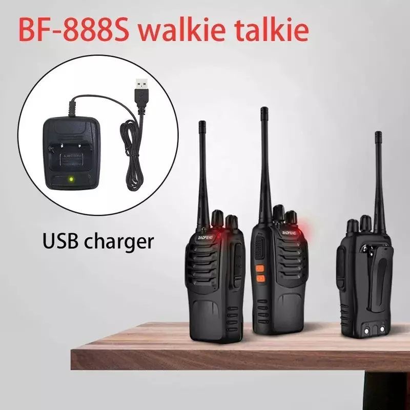 Walkie-Talkie sem fio, rádio portátil de duas vias, alcance de 5km, UHF 400-470MHz, 5W, carga de mesa, BF888, 2pcs, 1pc