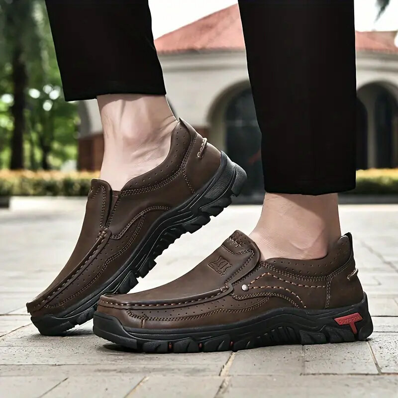 Zapatos de cuero hechos a mano para hombre, mocasines informales sin cordones para exteriores, mocasines planos para caminar, antideslizantes, envío directo