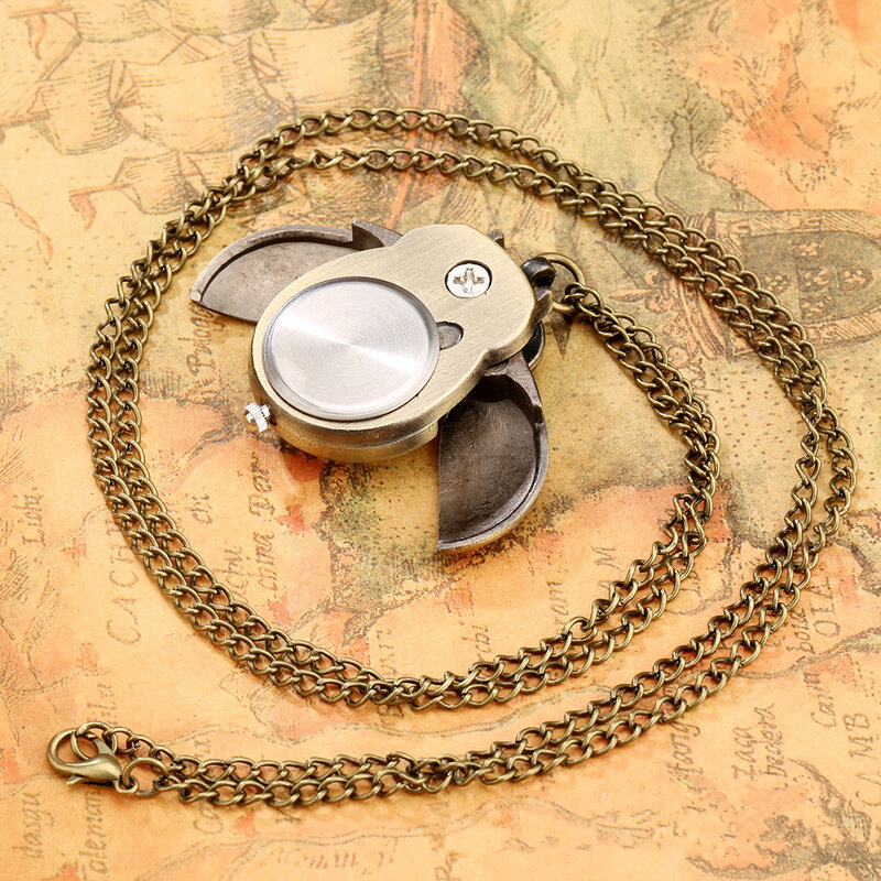 Mini llavero de búho de bronce para hombres y Fans, reloj de bolsillo de cuarzo con cadena de cuello de 80cm, regalo